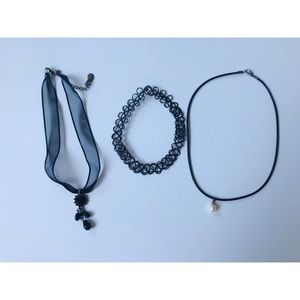 Set of Three Black Chokers